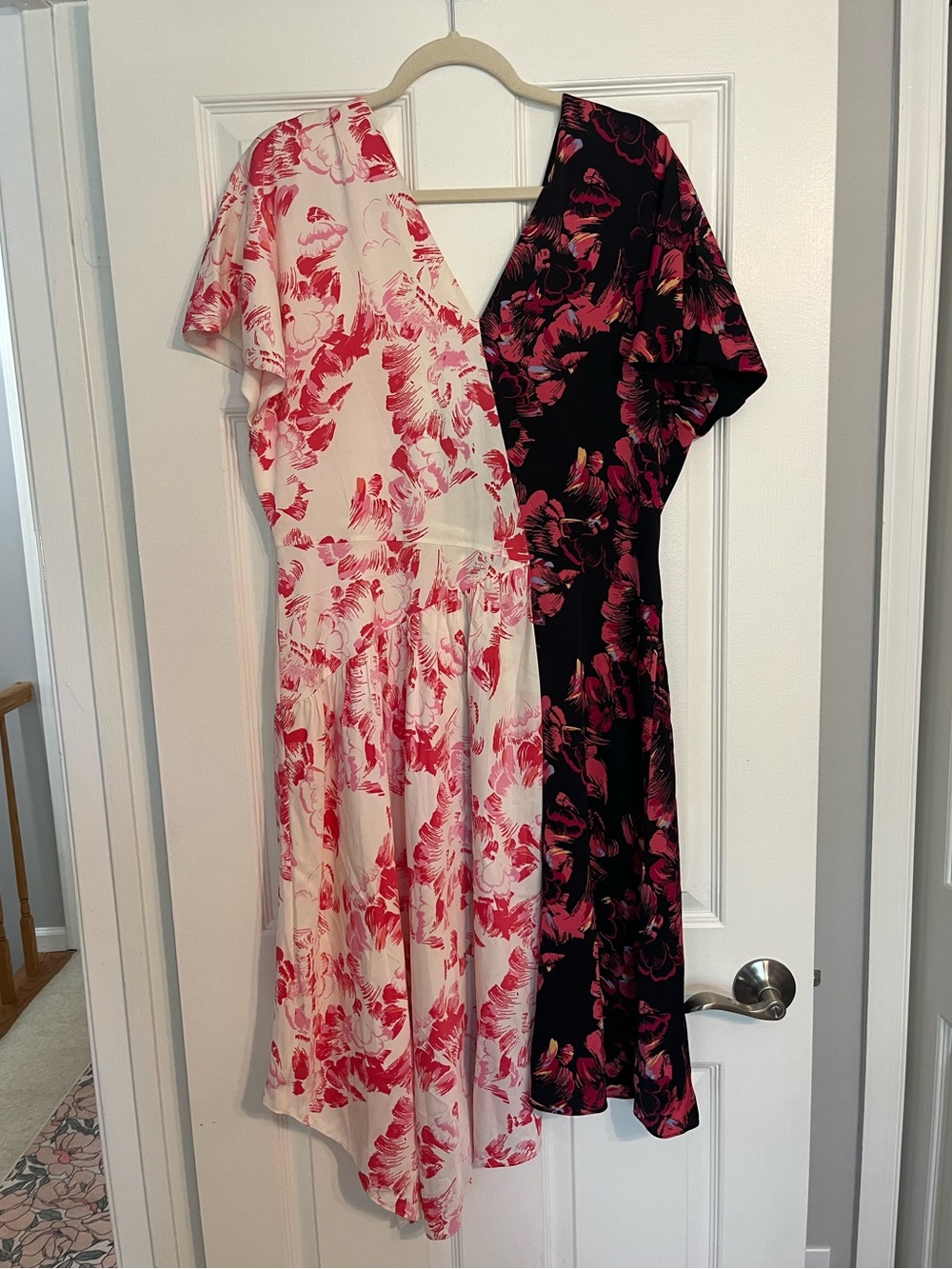 Lewit Silk-Blend Asymmetrical Floral Midi Dress in Cream with Pink & Black